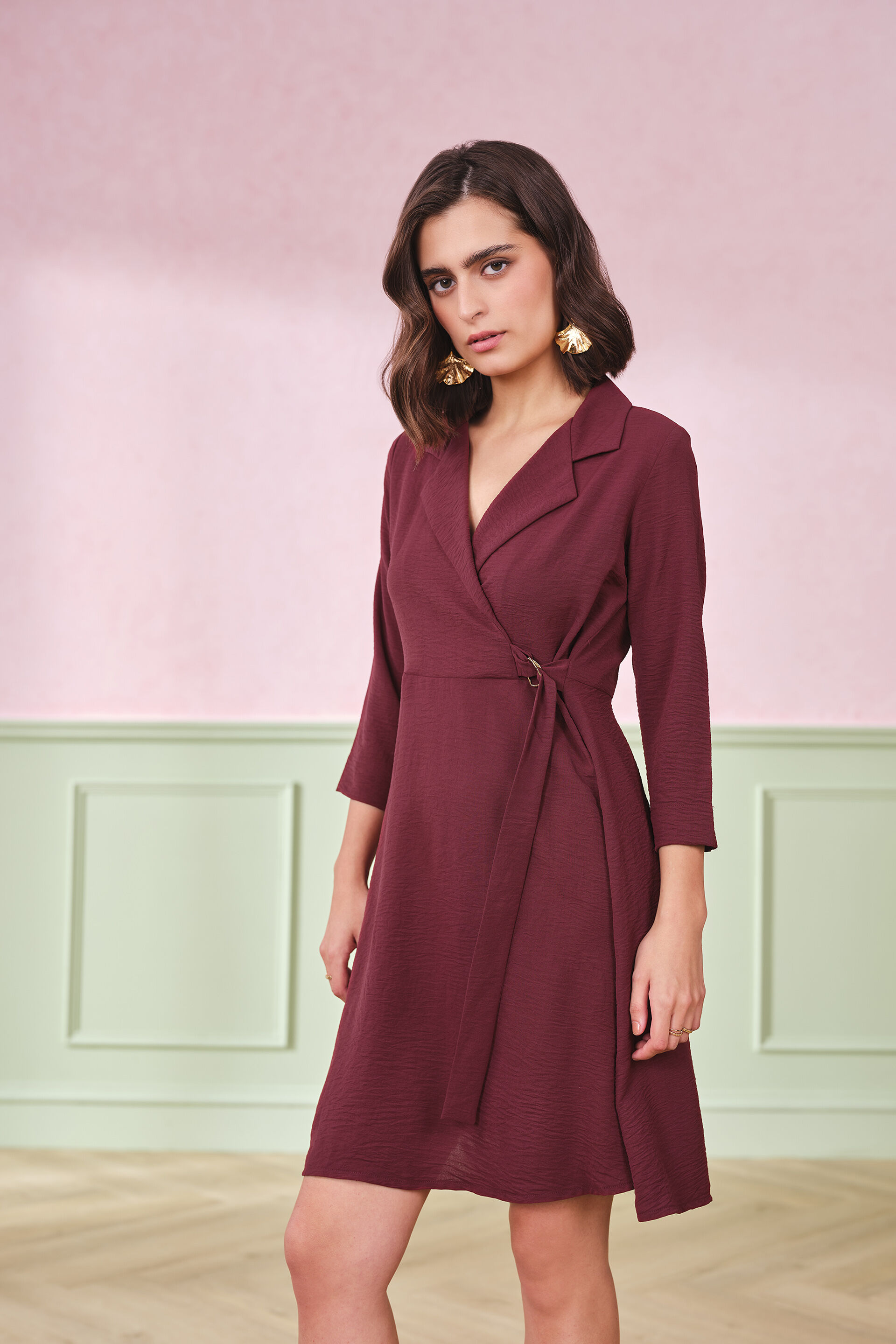 Little Wrap Dress, Maroon, image 3